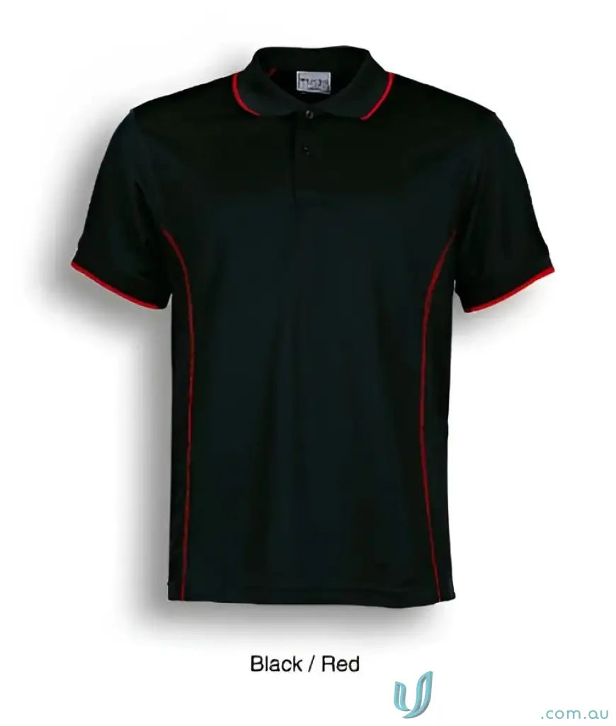 Stitch Polo shirt for uniforms featuring a black polo with red trim