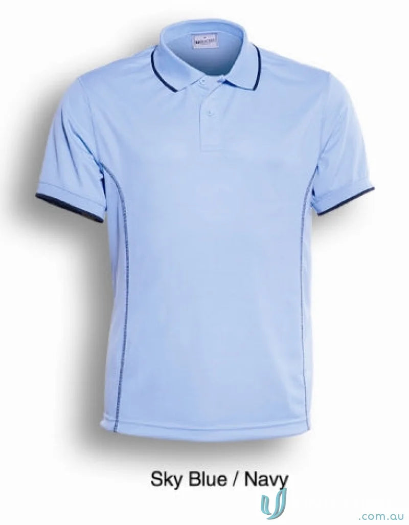 Sky blue Stitch Polo shirt with navy trim perfect for uniforms and casual wear