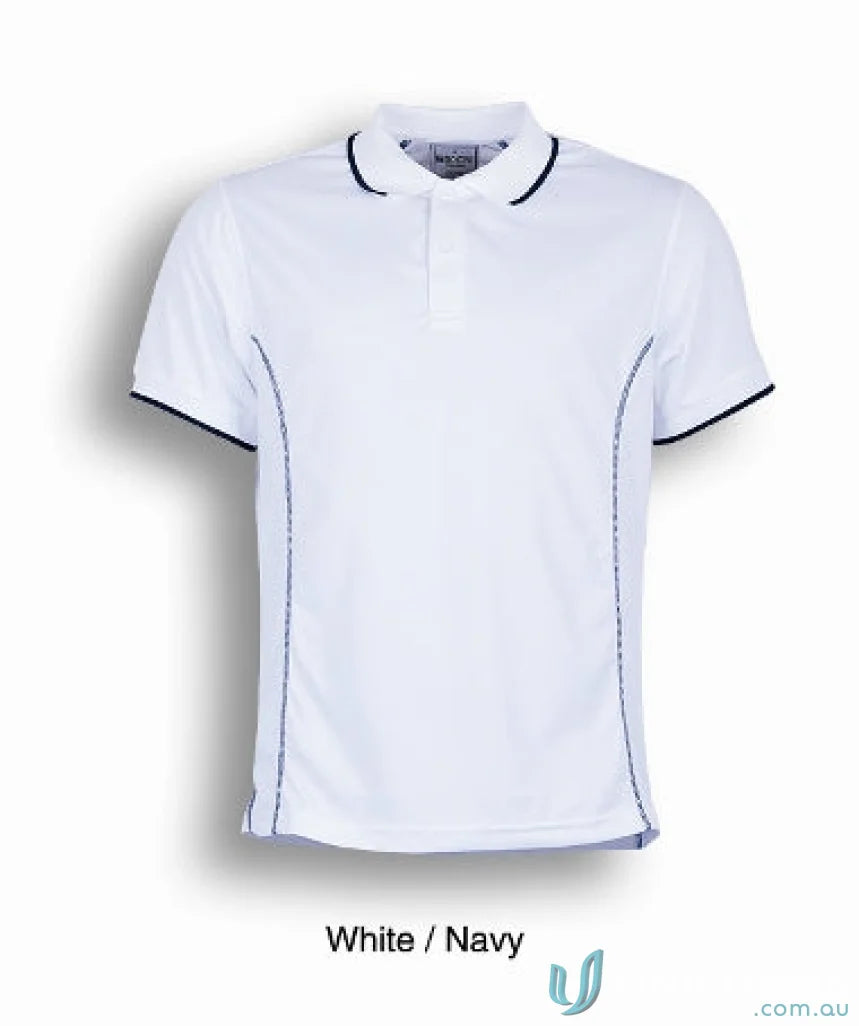 White Polo Shirt with Navy Trim from Stitch Polo collection, perfect for uniforms