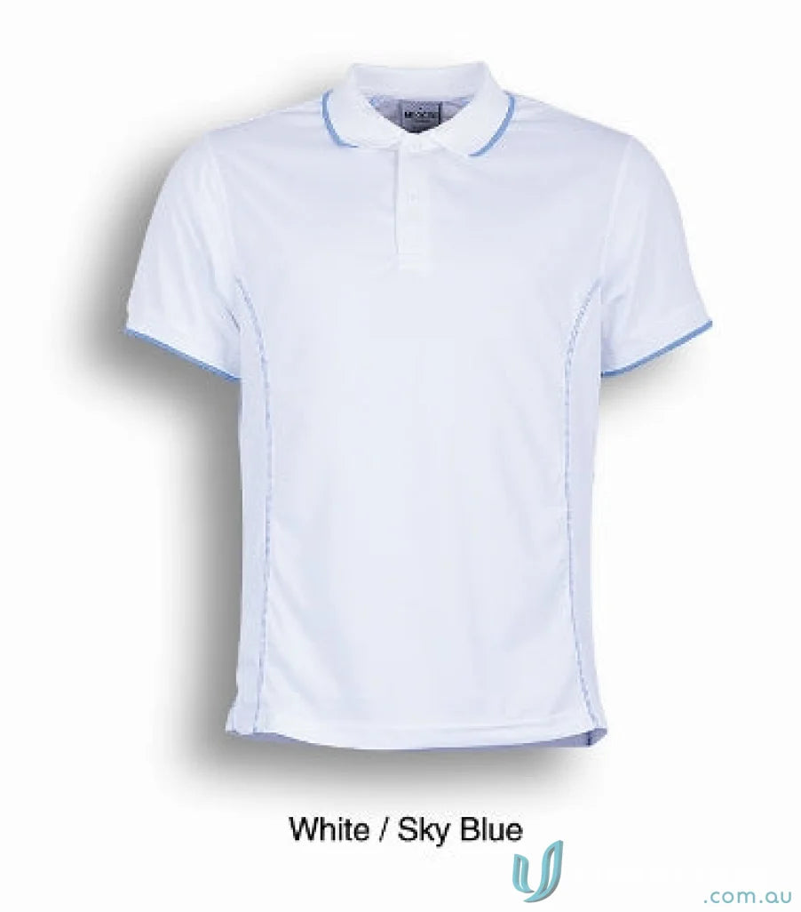 White Stitch Polo shirt with sky blue trim, perfect for school uniforms