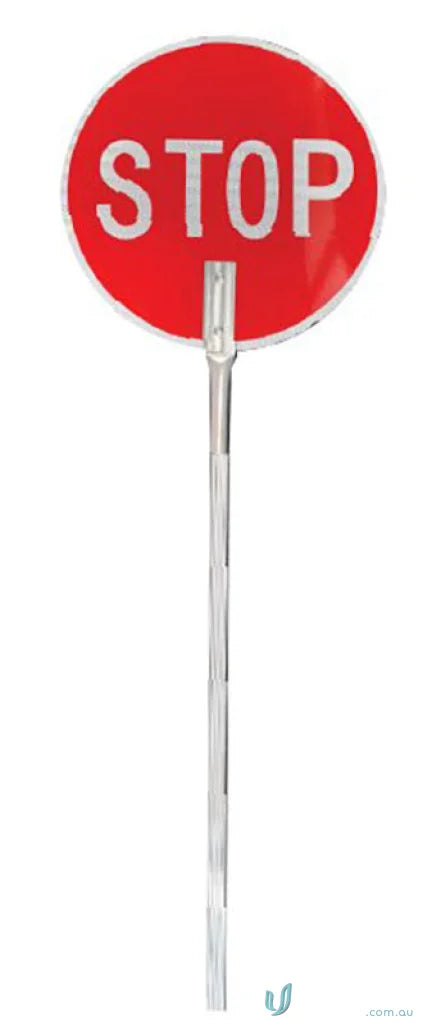 Red stop sign on silver pole ideal for work uniforms or workwear displays