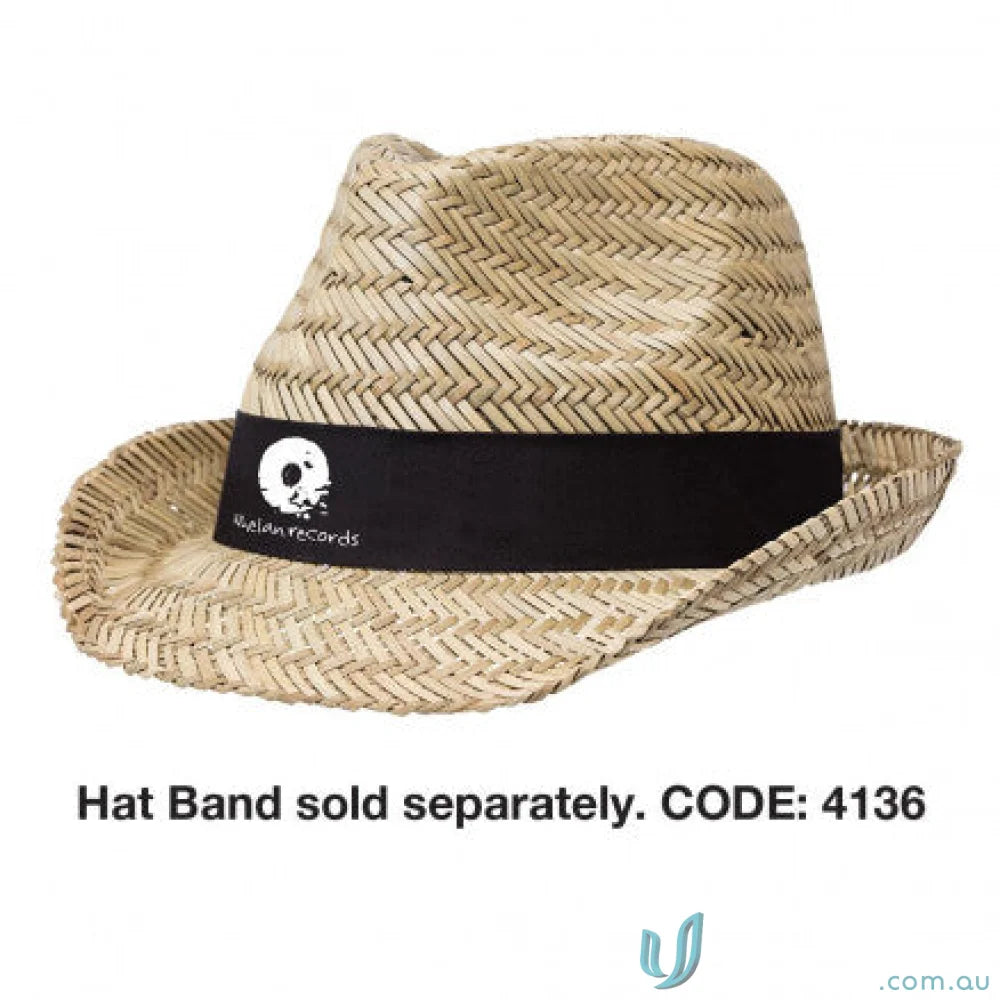 Woven straw Fedora with black hat band, perfect for uniforms, sold separately