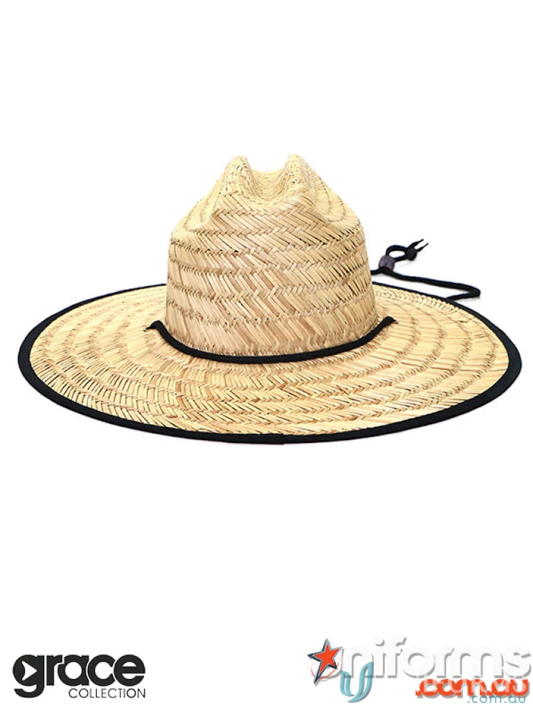 Straw Hat with black trim ideal for uniforms and minimum order of straw hats