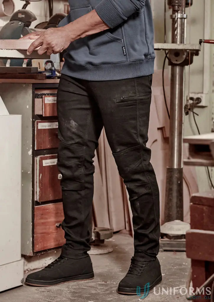 Black work pants and shoes from Streetworx Stretch Jean for demand performance men’s streetworx stretch