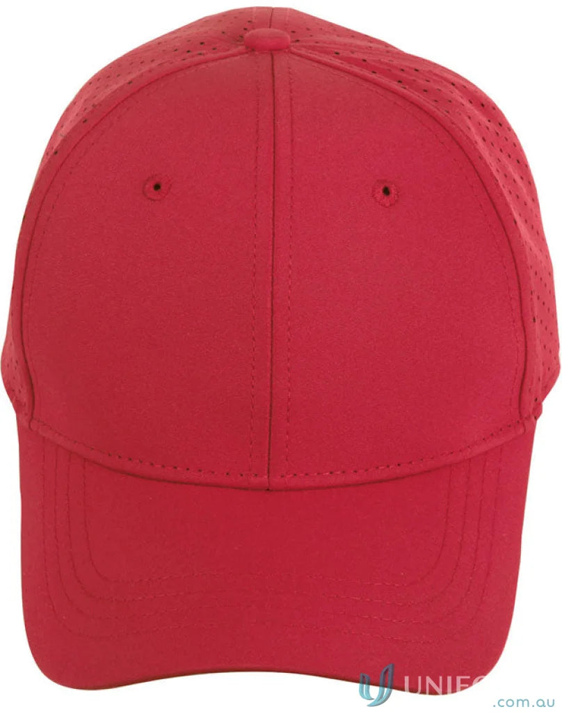 Red Stretch Laser Cut Runner’s Cap showcasing winning spirit stretch for active runners