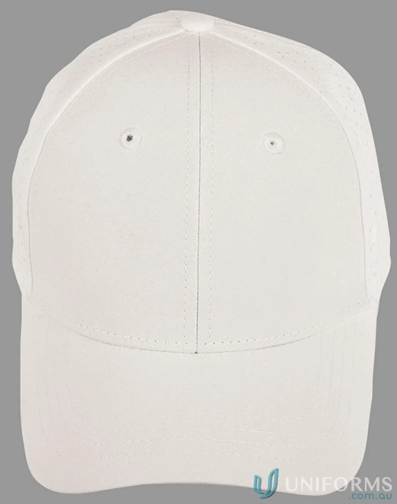 Plain white Stretch Laser Cut Runner’s Cap with winning spirit stretch design