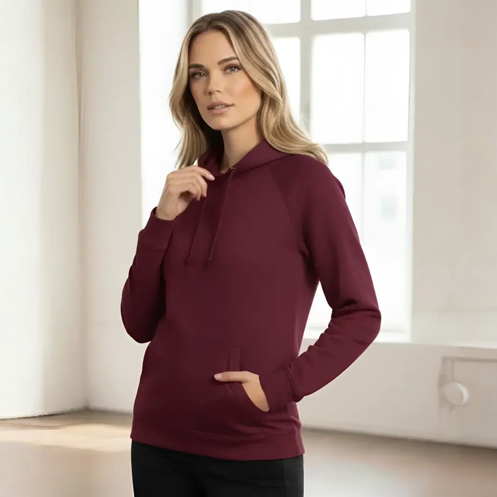 SubZero Ladies fl08 warm hug fleece hoodie in maroon with drawstring hood