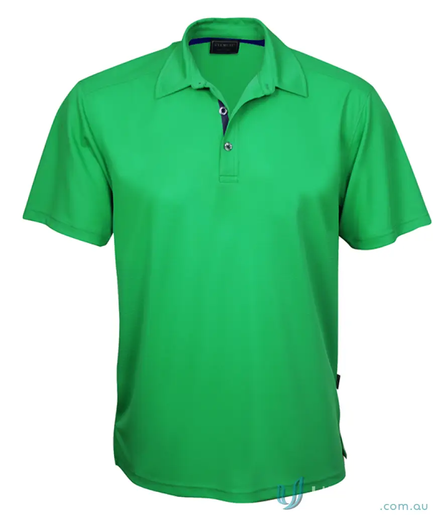 Vibrant green SuperDry Polo shirt with soft fabric, dark blue placket, perfect for uniforms