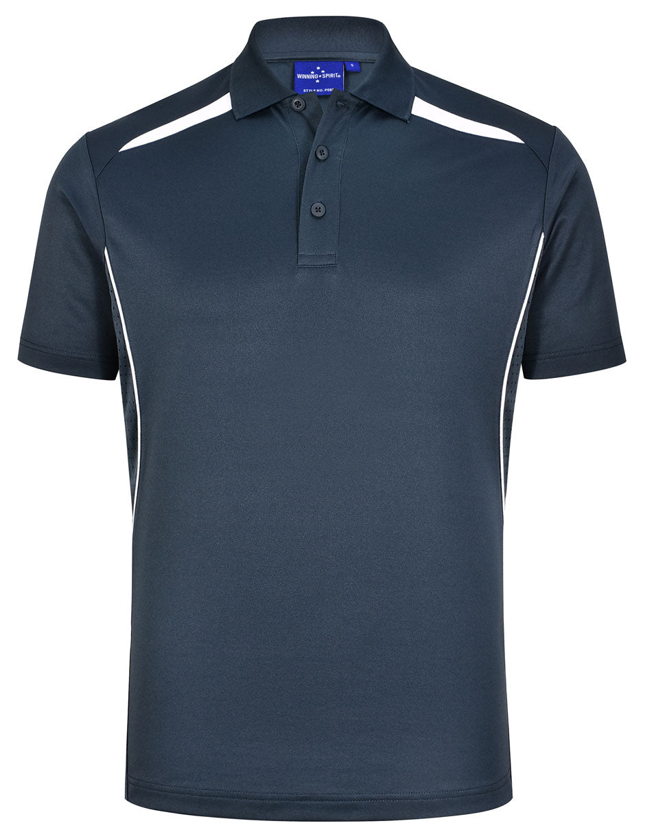Sustainable contrast polo in dark navy with white shoulder stripes