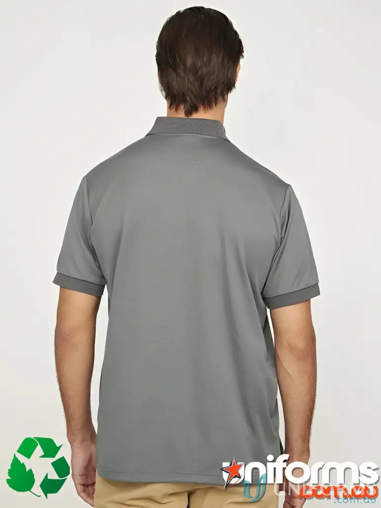 Gray polo shirt from Sustainable Corporate Polo, perfect for men’s sustainable polos against harmful UV rays
