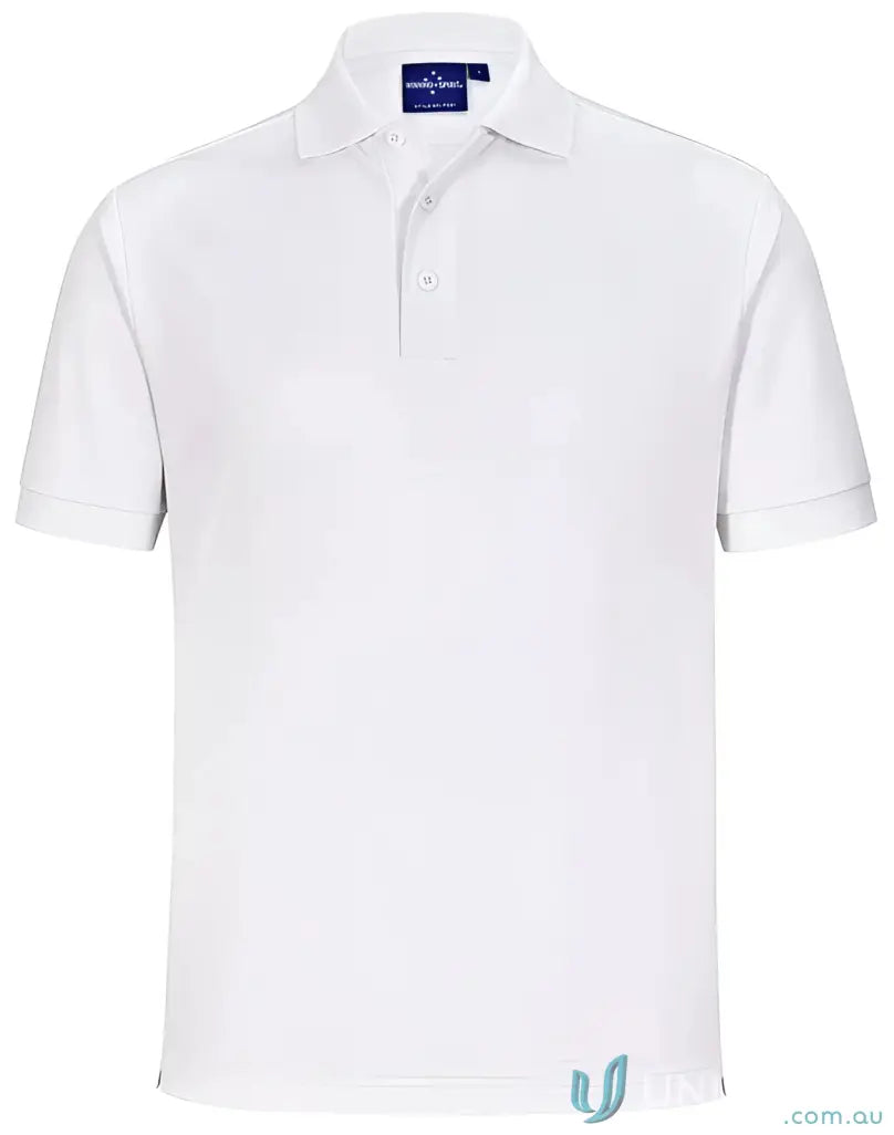 White short-sleeved polo shirt from the Sustainable Corporate Polo collection, eco-friendly men’s sustainable polo
