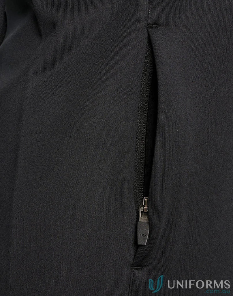 Black zippered pocket on Sustainable Softshell Jacket with zip closure softshell feature