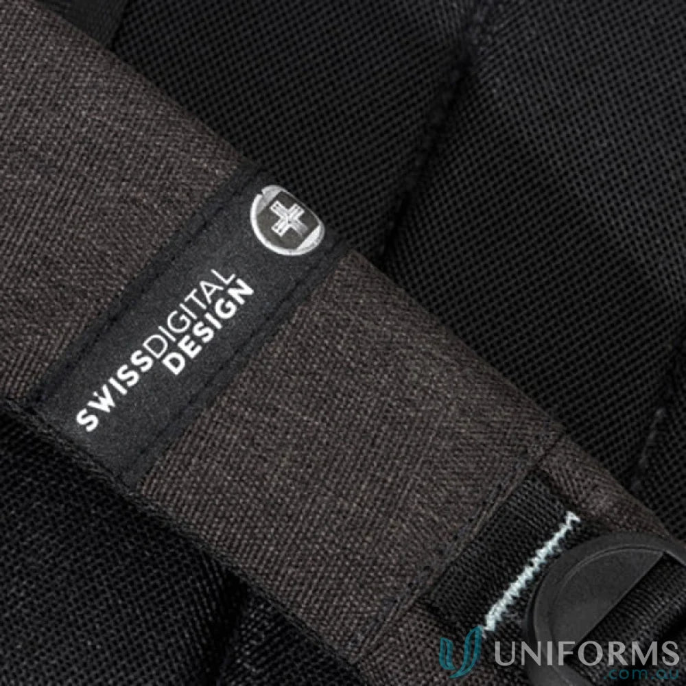 Dark gray Swissdigital Arosa Backpack strap with logo, perfect for work uniforms