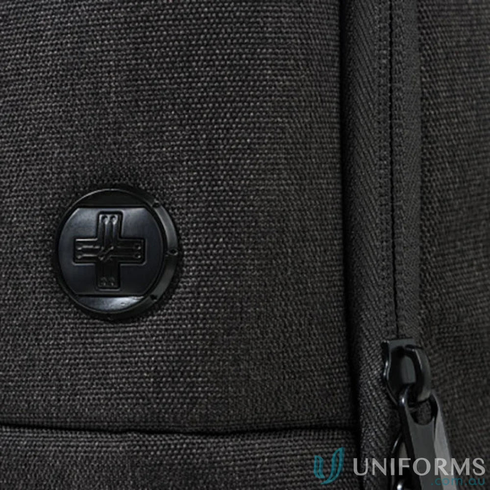 Dark gray textured backpack detail perfect for work uniforms or casual uniforms at Swissdigital Arosa Backpack
