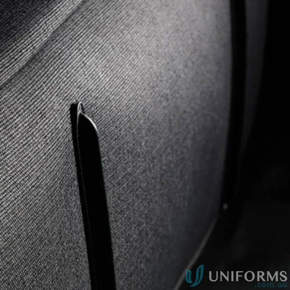 Gray textured fabric with black trim on Swissdigital Arosa Duffle Bag, great for work uniforms