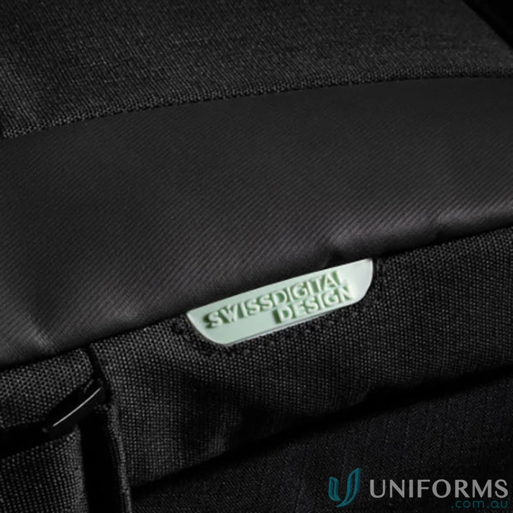 Black backpack detail on Swissdigital Arosa Shoulder Bag for stylish storage