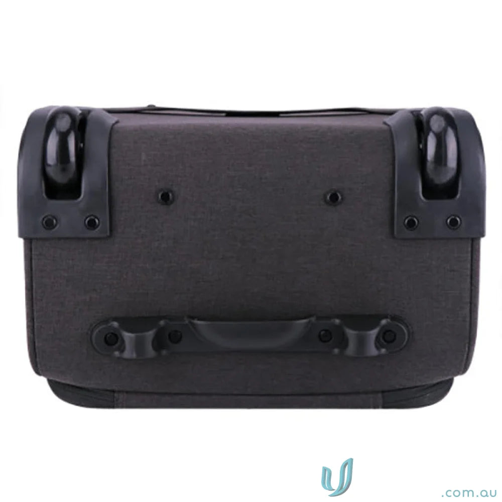 Black rolling suitcase bottom of Swissdigital Arosa Underseat Luggage for easy travel