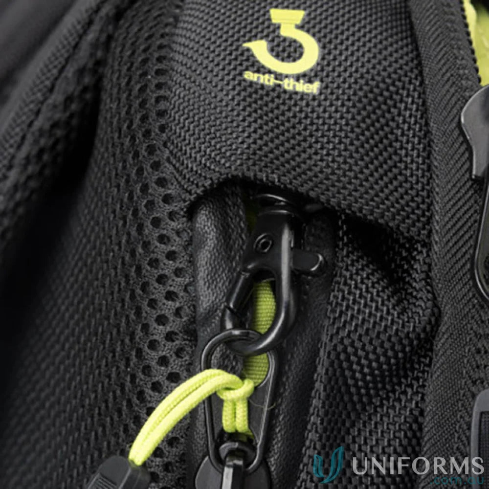 Close-up of Swissdigital Java Backpack’s black padded anti-theft pocket for uniforms
