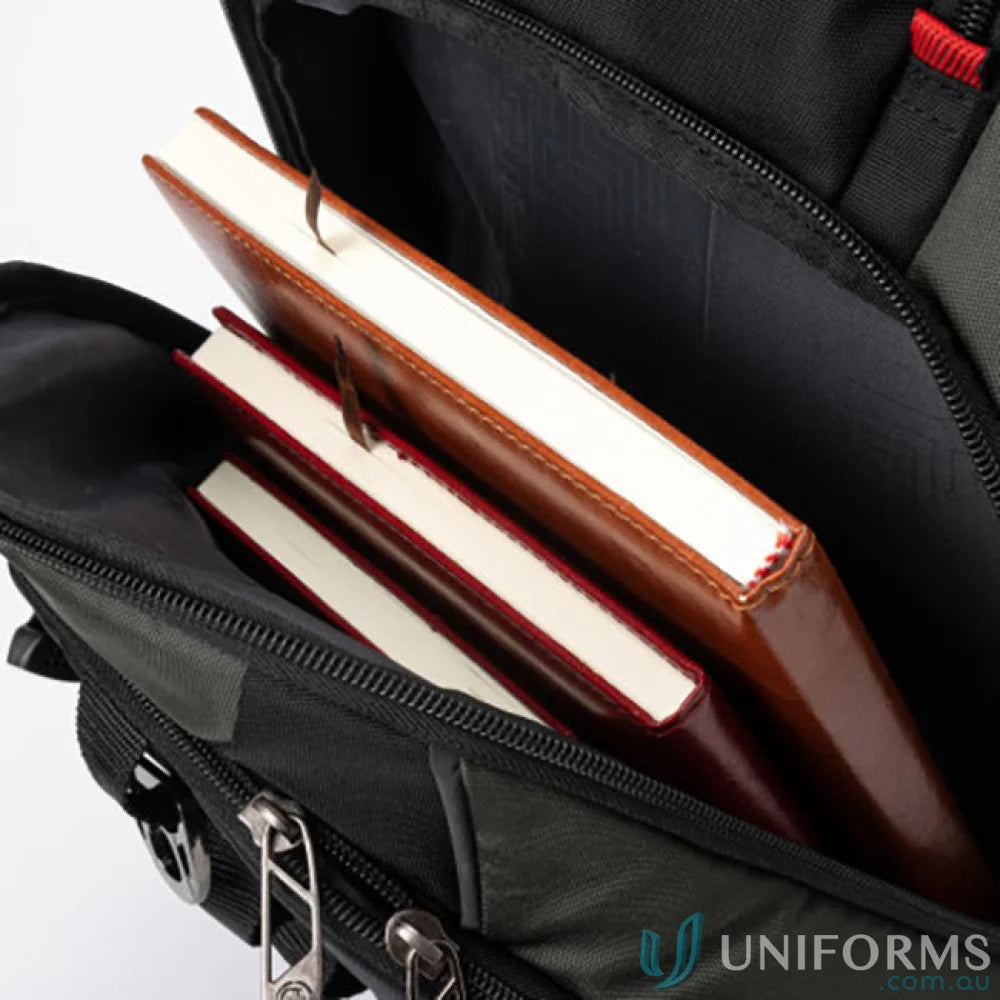 Open Swissdigital Vector Backpack with books, perfect for workwear and uniforms storage