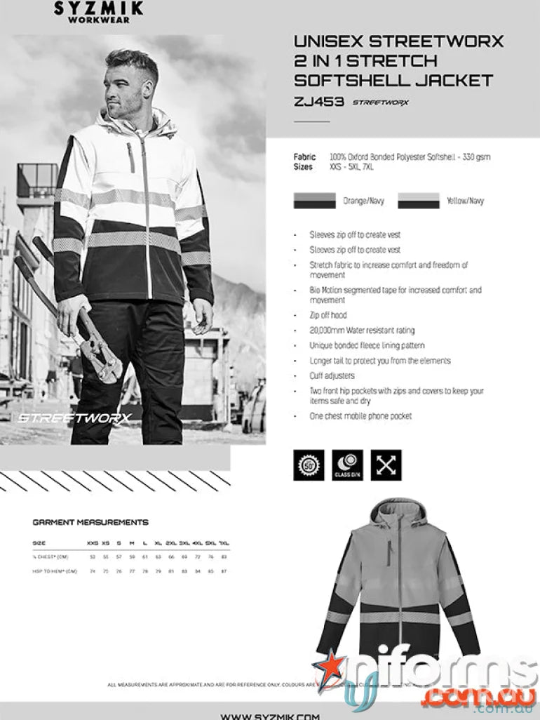 Unisex Syzmik Streetworx 2-in-1 stretch softshell jacket for all-day comfort