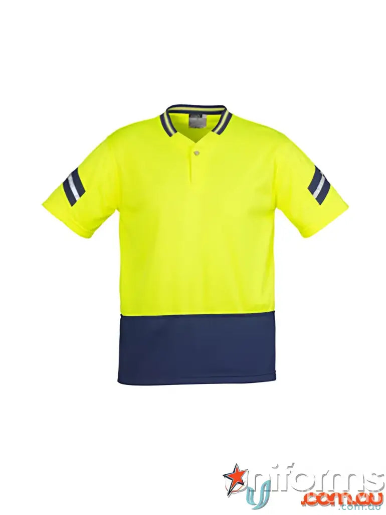 Yellow and navy blue astro short sleeve polo shirt from Syzmik Men’s Sleeve Polo ZH245