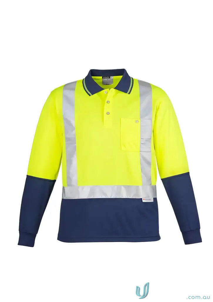 High visibility mens Spliced long sleeve polo work shirt with shoulder tape
