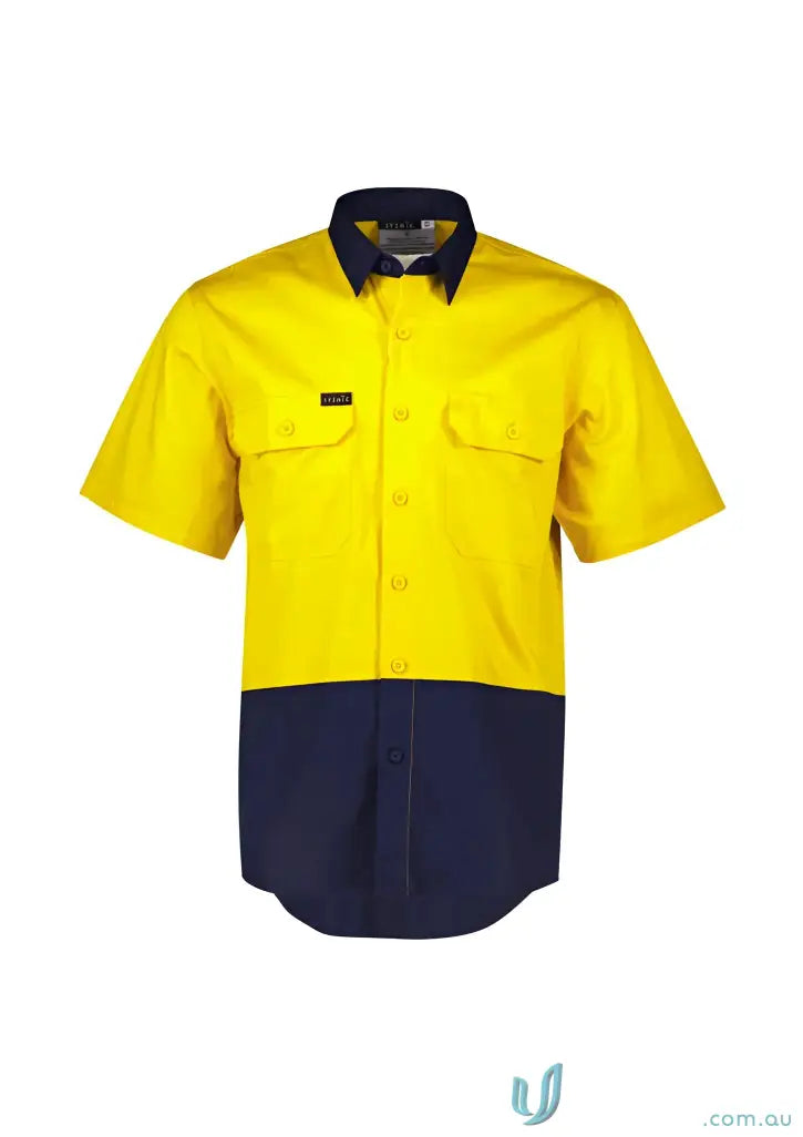 Yellow and navy vis short sleeve breathable cotton shirt offers style and comfort