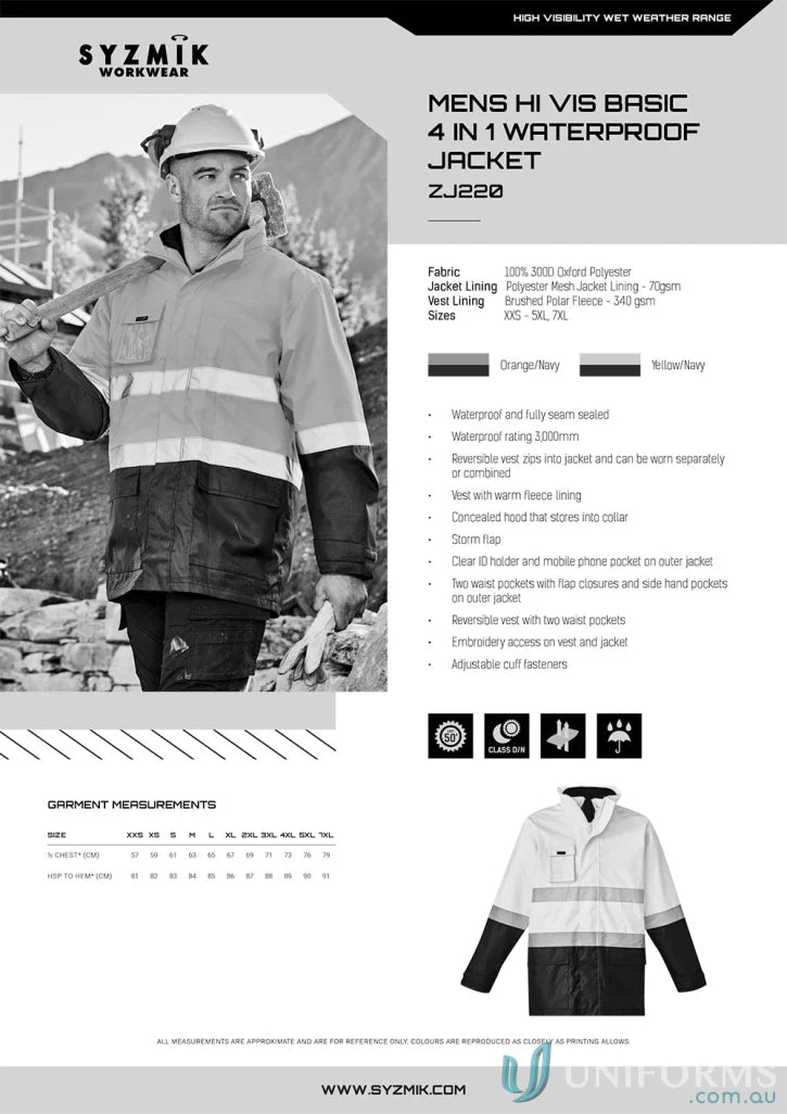 Men’s Syzmik waterproof jacket ZJ220 from Syzmik men’s line, reversible vest style