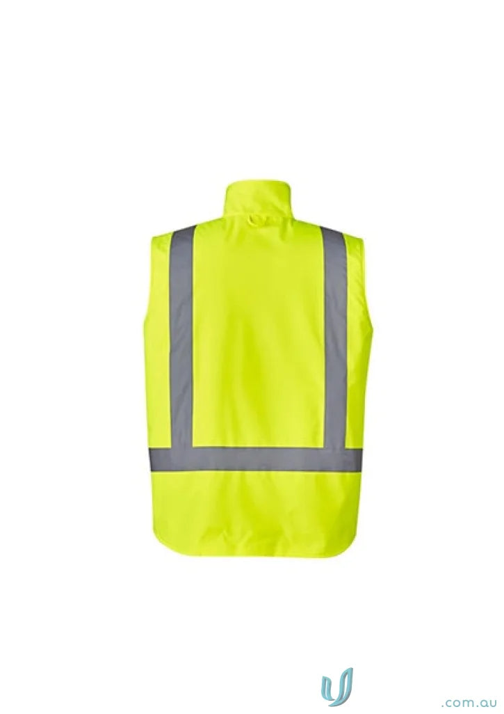 Yellow safety vest with reflective stripes from Syzmik Men’s Waterproof Jacket ZJ220 reversible vest