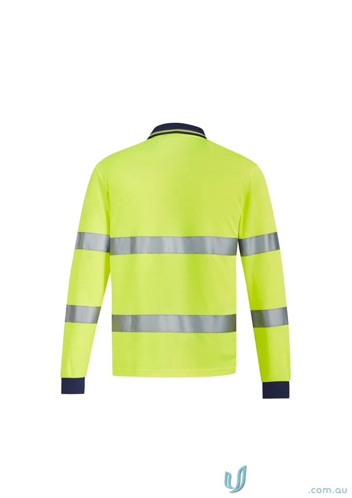 Yellow long-sleeved safety polo with bio motion taped reflective stripes for syzmik unisex zh380