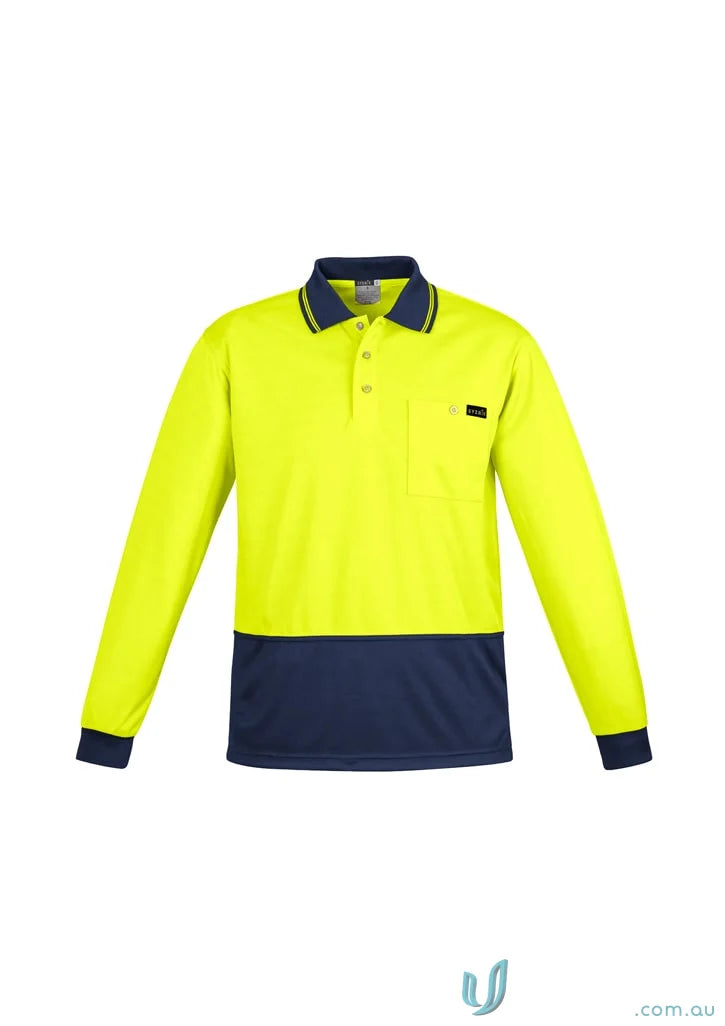 Long sleeve high visibility polo shirt for men from Syzmic HiVis Comfort Back LS Polo