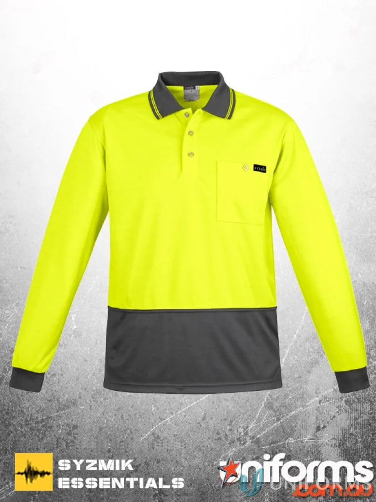 Syzmic Men’s Long Sleeve Polo High Visibility Work Shirt for Safe Comfort