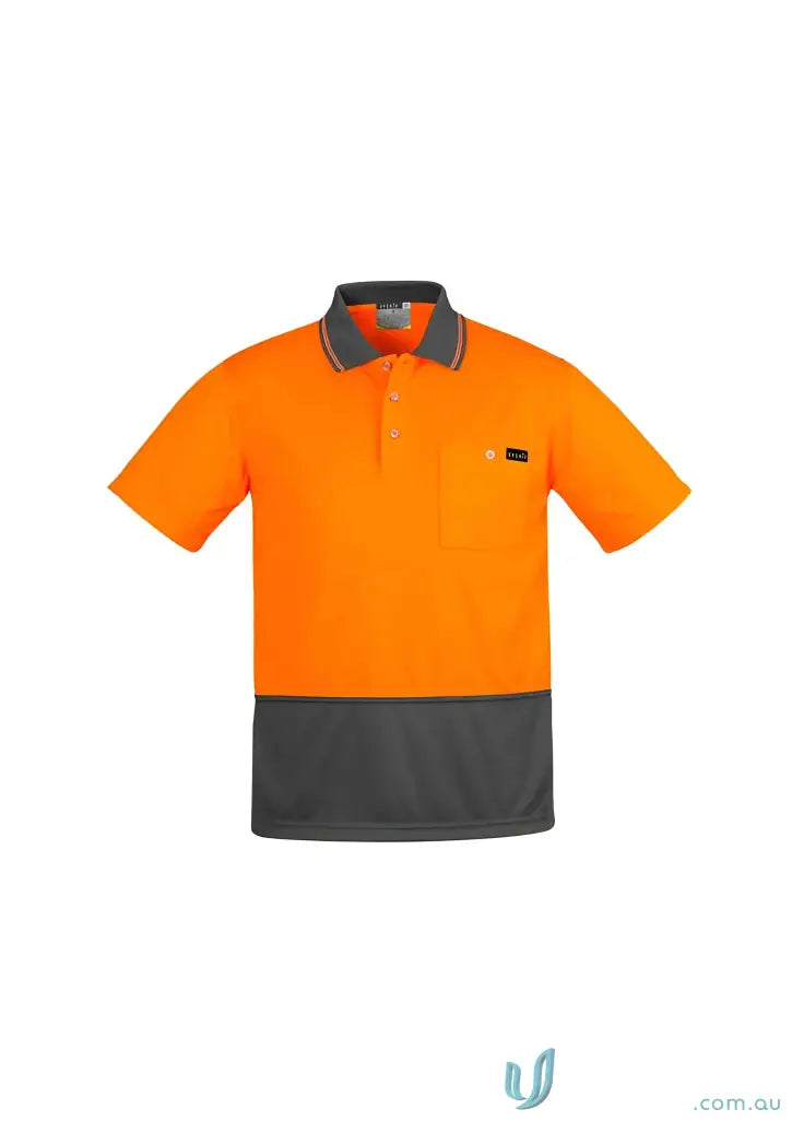 Orange and gray Syzmik Men’s HiVis Comfort Back SS Polo for ultimate comfort and stay cool