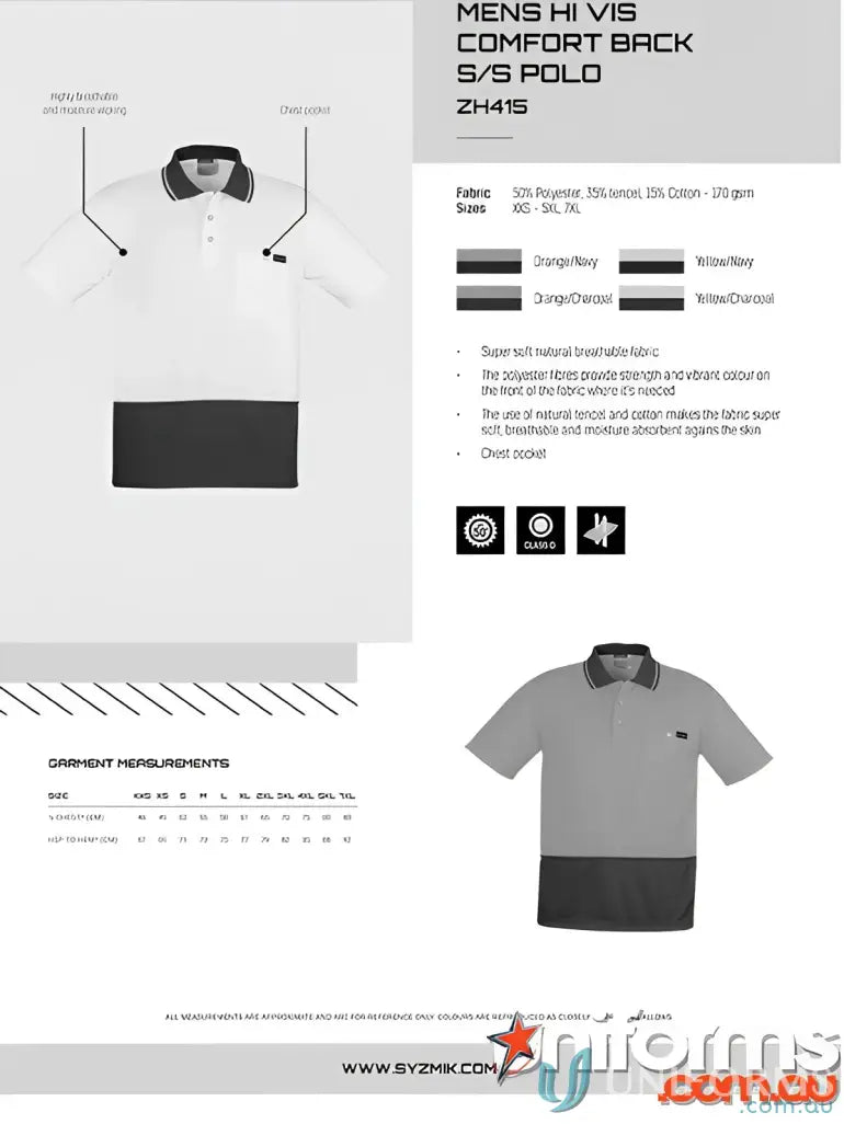 Men’s Syzmik HiVis Comfort Back SS Polo shirt for ultimate comfort and staying cool