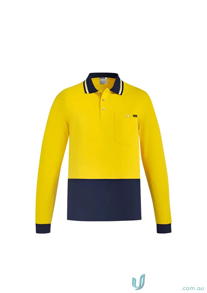 Yellow and navy cotton long sleeve polo shirt from Syzmic Men’s Sleeve Polo Zh430