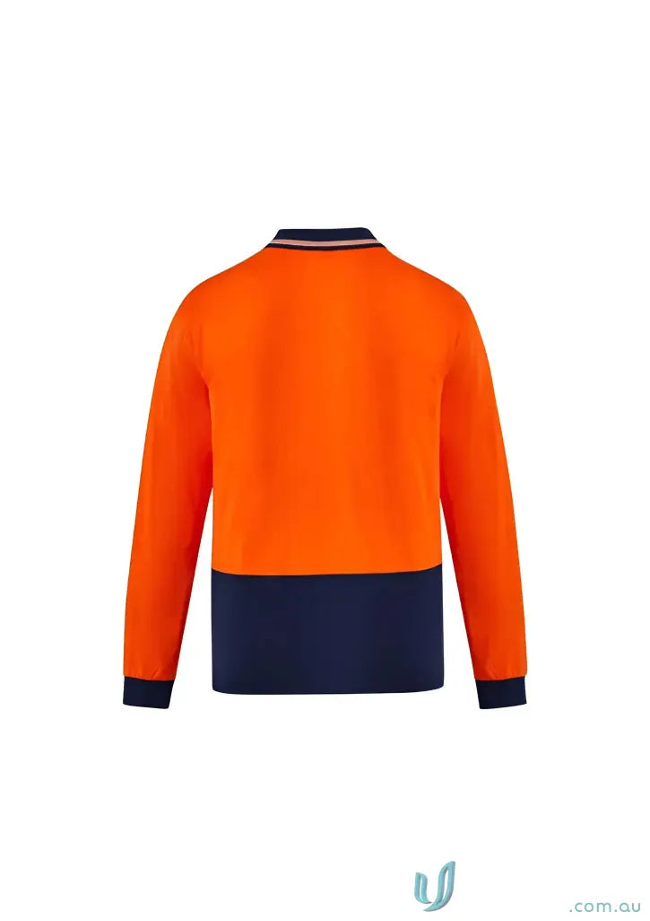 Orange and navy cotton long sleeve polo shirt from Syzmik Men’s Sleeve Polo ZH430