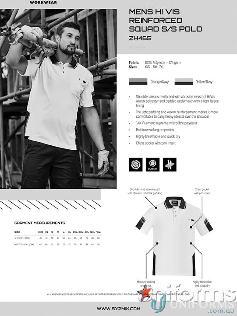 Men’s hi-vis reinforced squad short sleeve polo shirt for durability and visibility