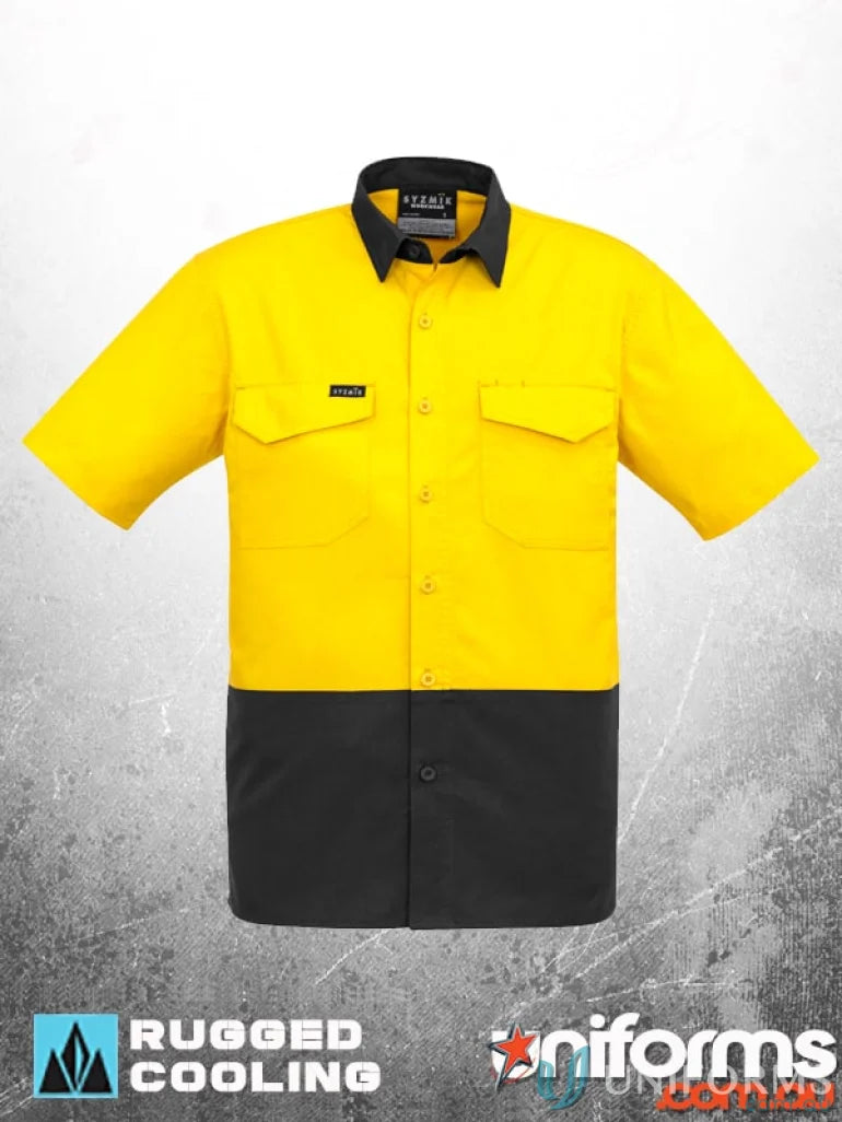 Yellow and black Syzmik men’s rugged Vis short sleeve shirt for tough work days
