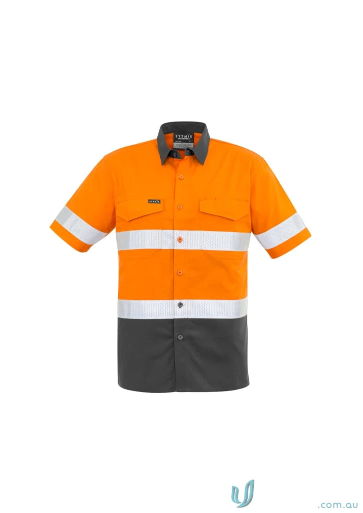 Orange and gray HyVis taped short-sleeve shirt SYZMICK MEN’S RUGGED, ideal for work