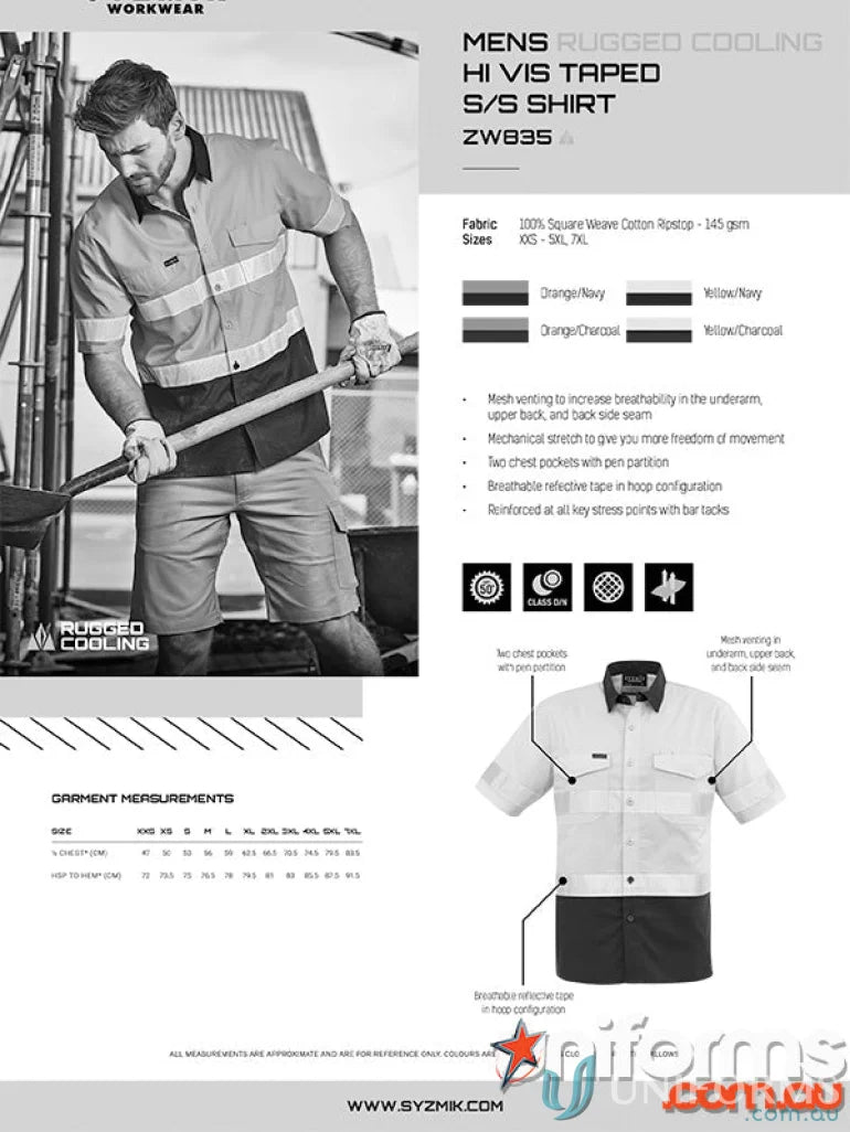 Men’s hi-vis work shirt from Syzmik Men’s Rugged line, Vented Taped Short Sleeve Shirt ZW835