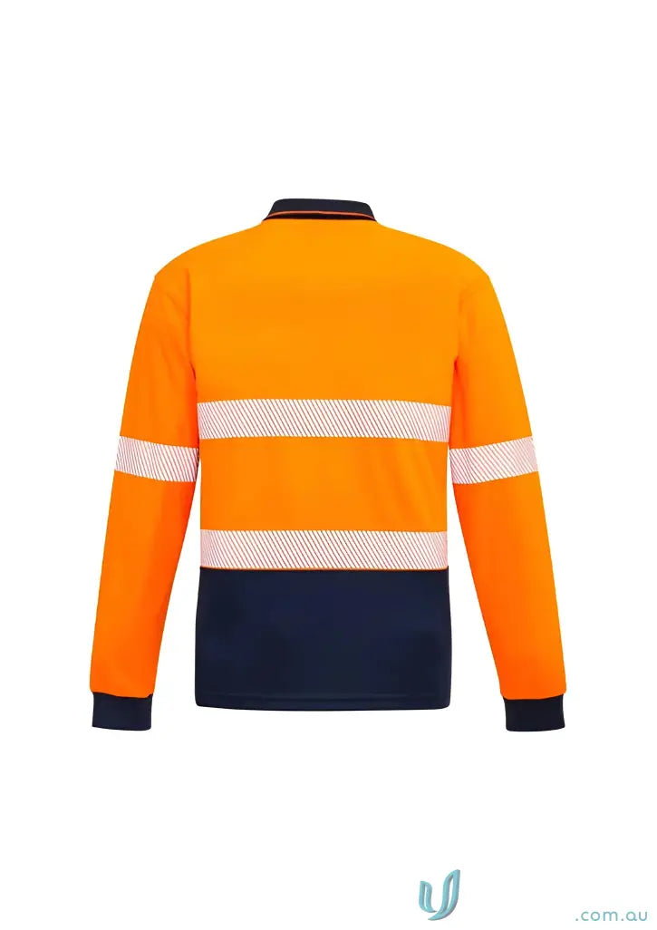 Orange navy long sleeve polo with vis segmented tape Syzmic Unisex Zh530 safety shirt