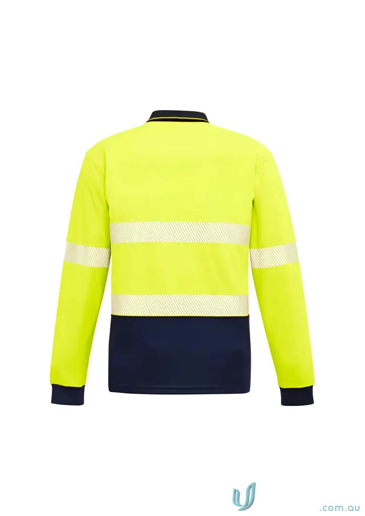 Yellow and navy long sleeve safety shirt with vis segmented tape, Szymik unisex LS Polo ZH530