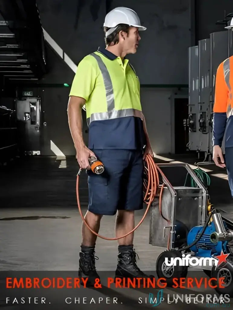 Workwear apparel Syzmic Hi Vis Spliced short sleeve polo with reflective shoulder tape