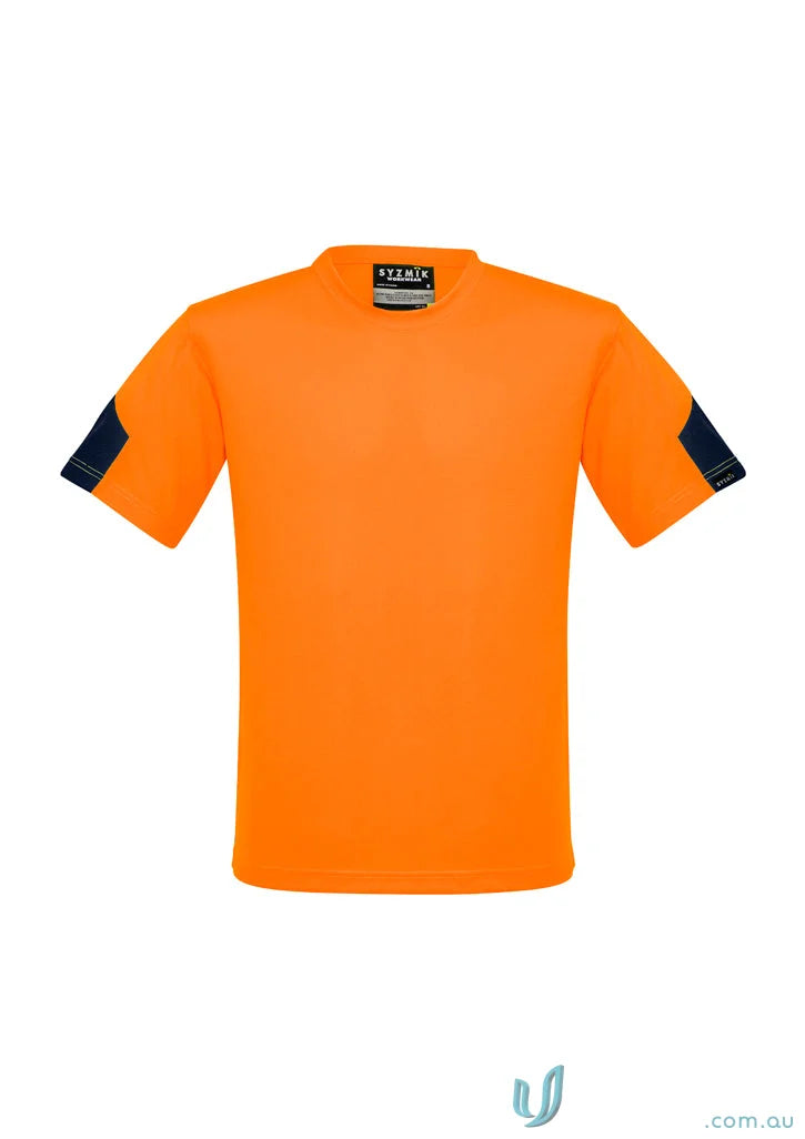 Orange Syzmik Men’s Vis Squad Tee with navy accents for ultimate comfort