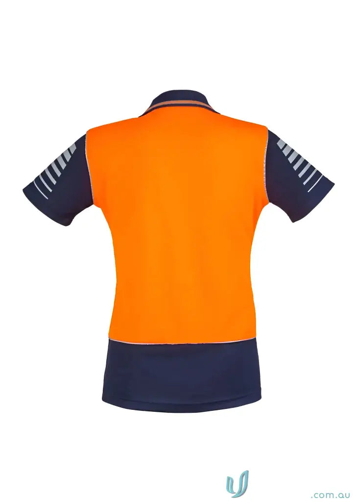 Orange and navy blue Syzmik women’s Zone Safety Polo with 3M™ reflective piping