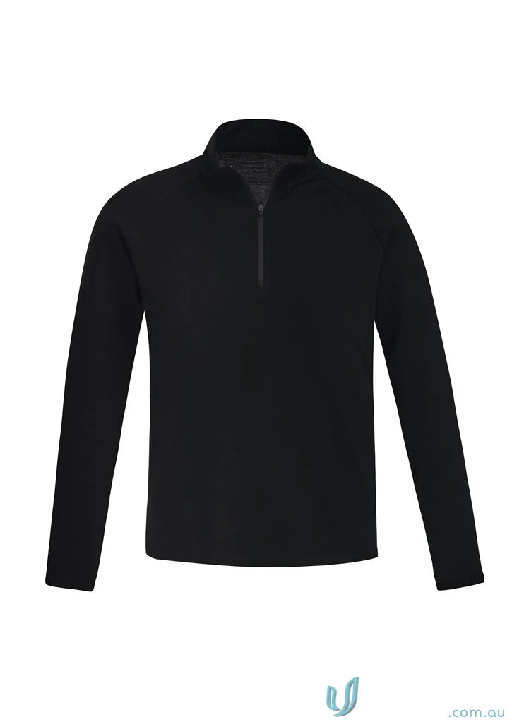 Black long-sleeved zip-up fleece from Syzmic Marino Wool Mid Layer Pullover, perfect merino wool mid-layer