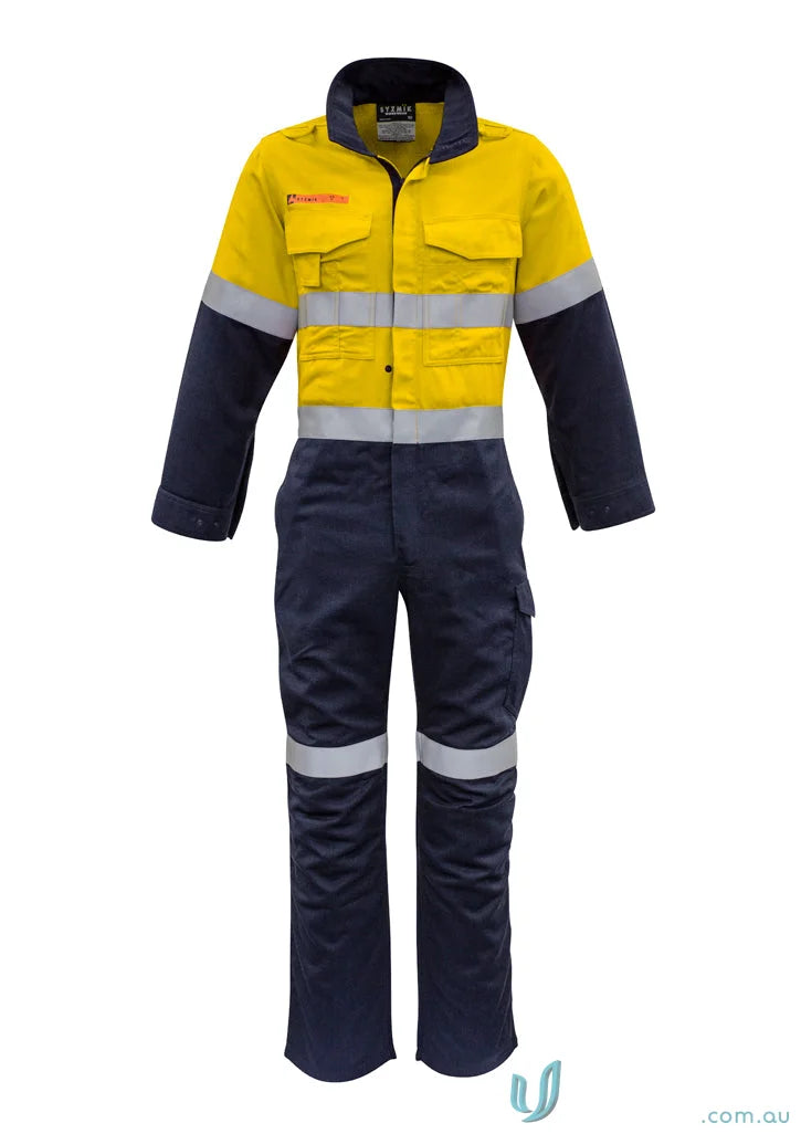 Two-tone reflective safety coverall from Syzmic’s men’s orange hoop taped ZC525 for all-day comfort