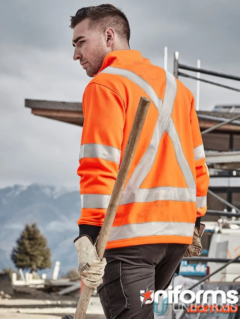 Orange Syzmik Unisex Rail Jumper ZT660 with reflective stripes and ribbed elastic cuffs