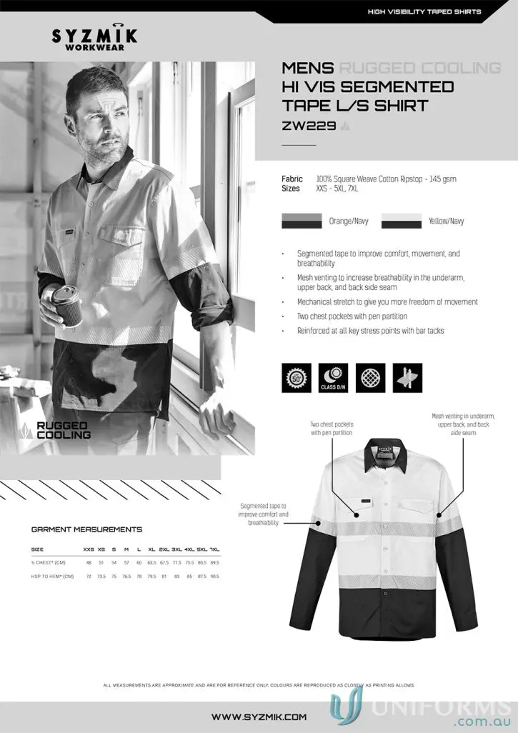 Syzmic men’s rugged hi-vis work shirt with segmented tape for tough jobs