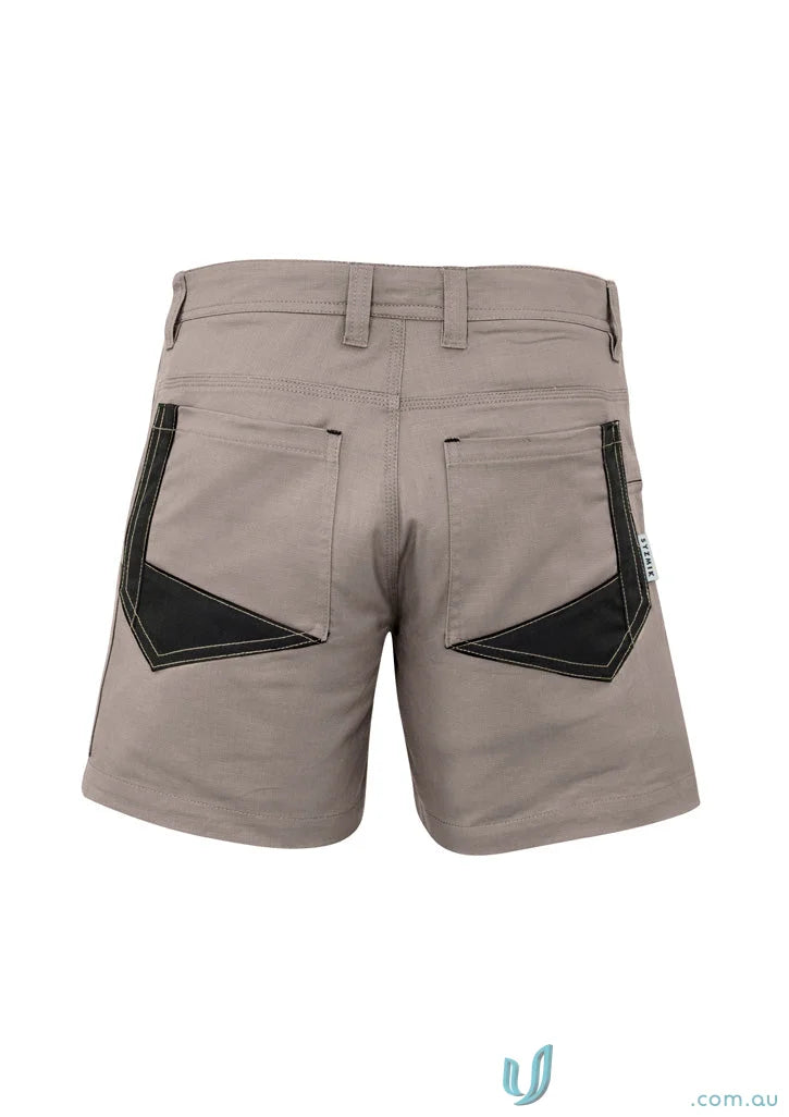 Men’s rugged cooling khaki work shorts with black accents, the cooling short zs507 in square weave cotton